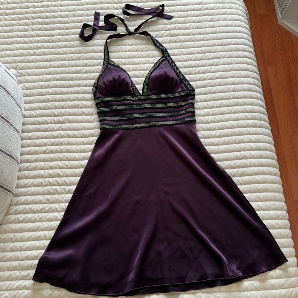 Lyndia Satin Purple Halter Dress Size 2